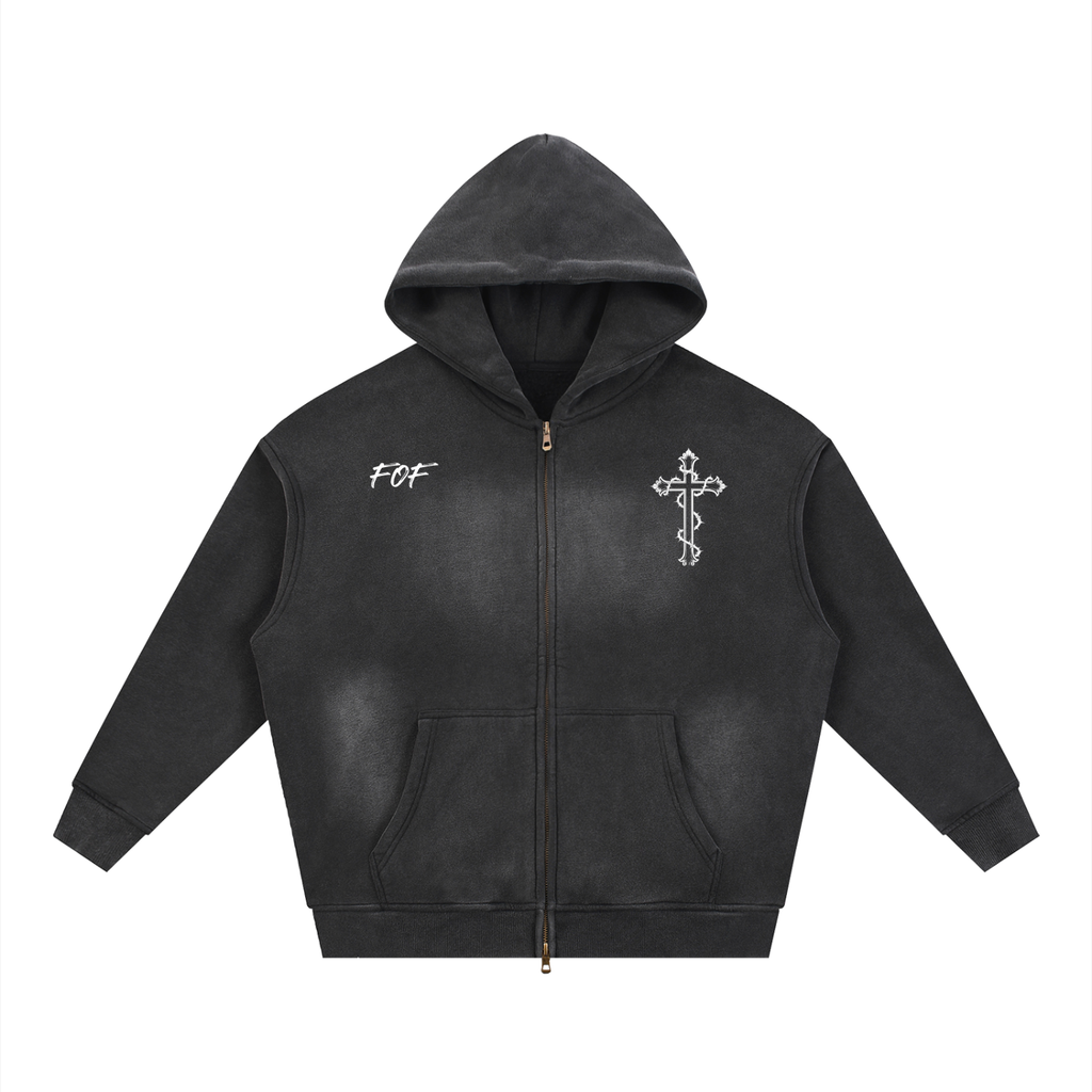 Sunfade Two-way Zipper Boxy Fleece Hoodie