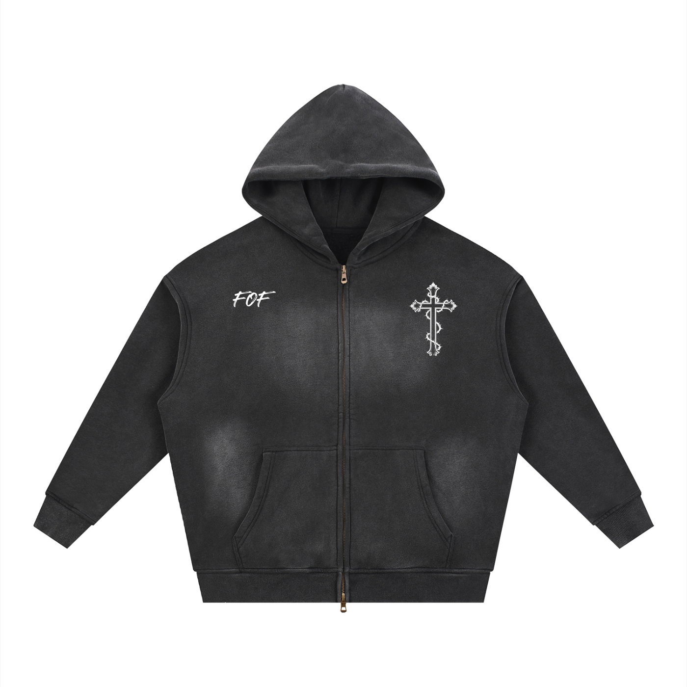 Sunfade Two-way Zipper Boxy Fleece Hoodie
