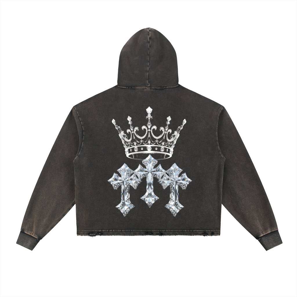 Mens Vintage Washed Frayed-Hem Hoodie
