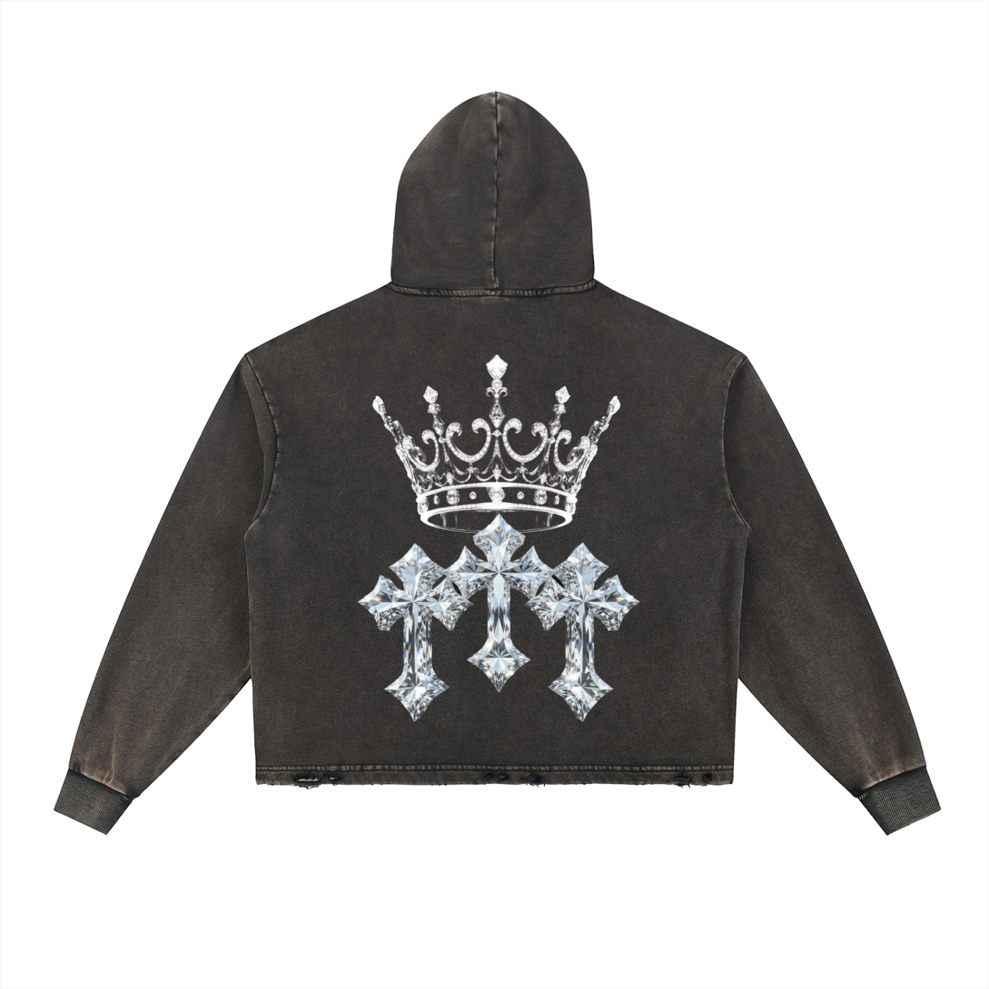 Mens Vintage Washed Frayed-Hem Hoodie