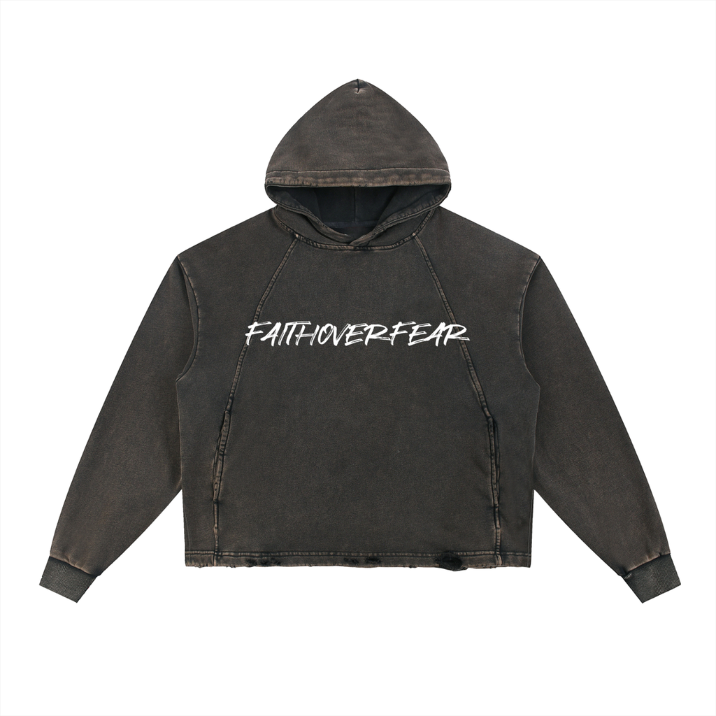 Mens Vintage Washed Frayed-Hem Hoodie