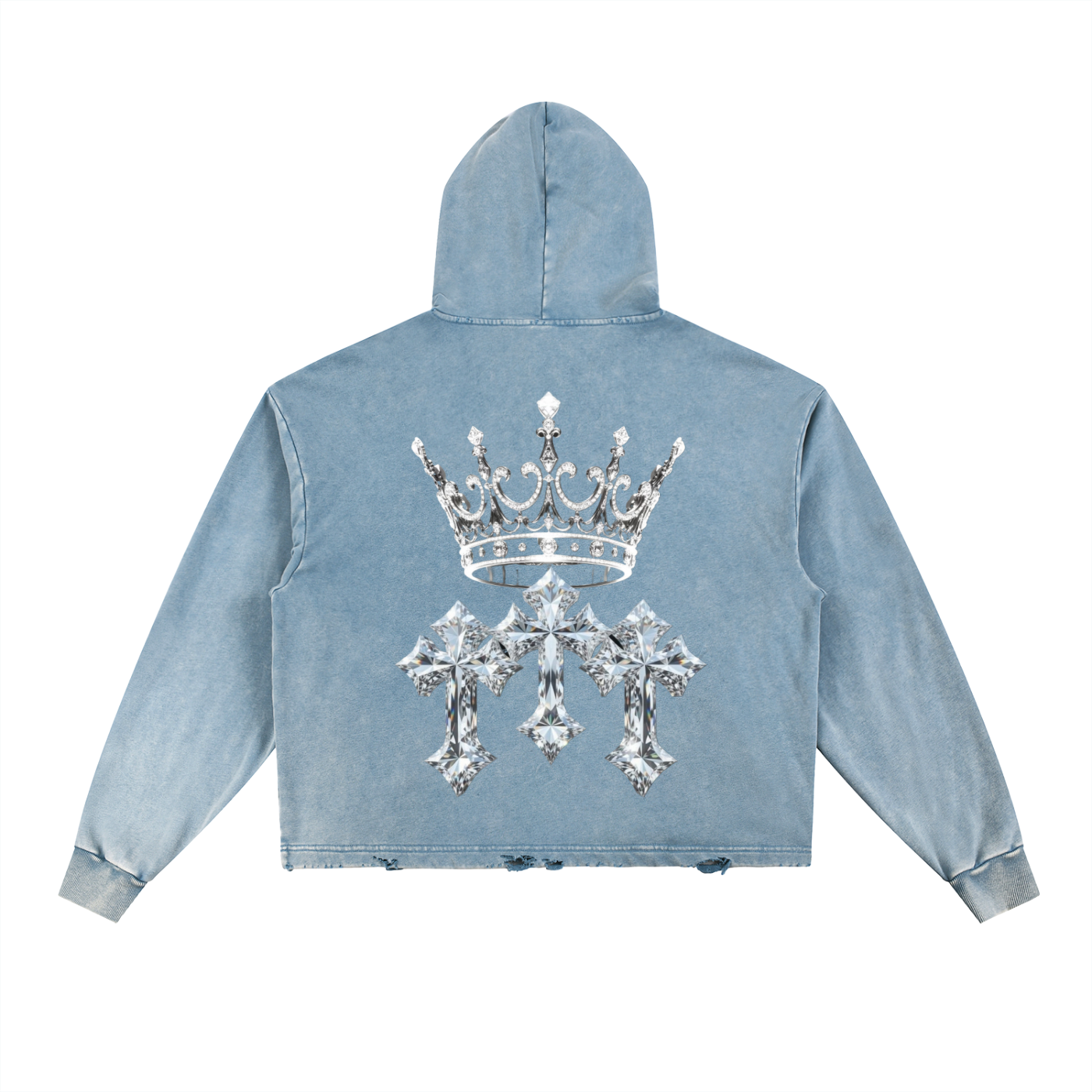 Mens Vintage Washed Frayed-Hem Hoodie