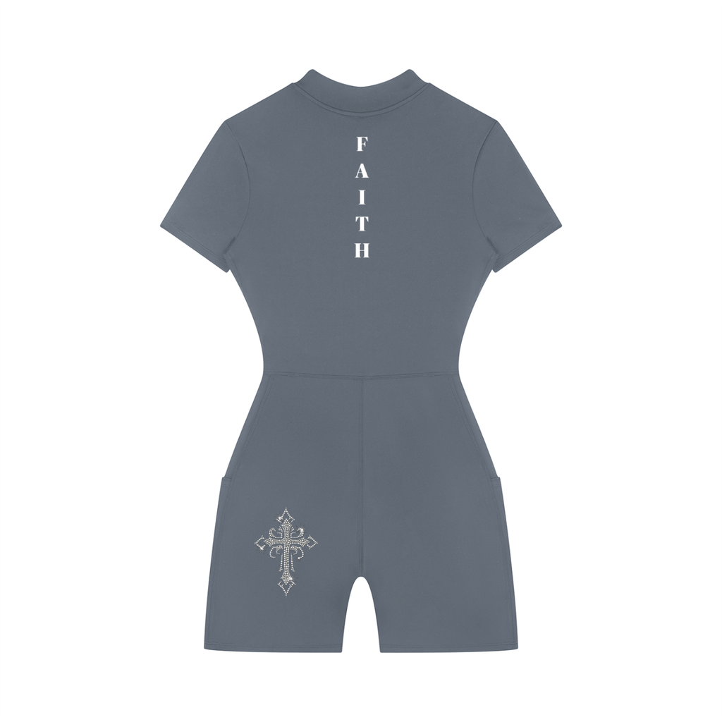 Women's Quarter-Zip Short Sleeve Romper