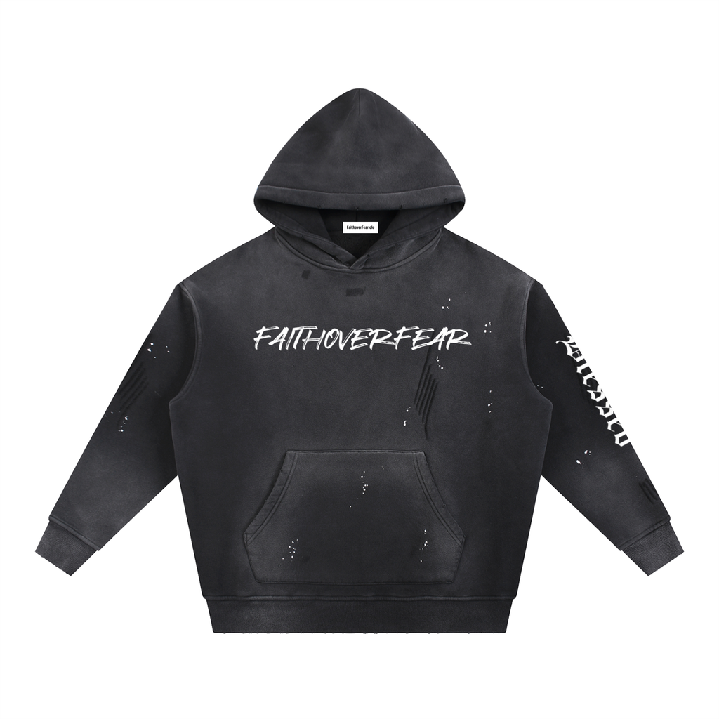 Unisex Vintage Washed Frayed Fleece Hoodie