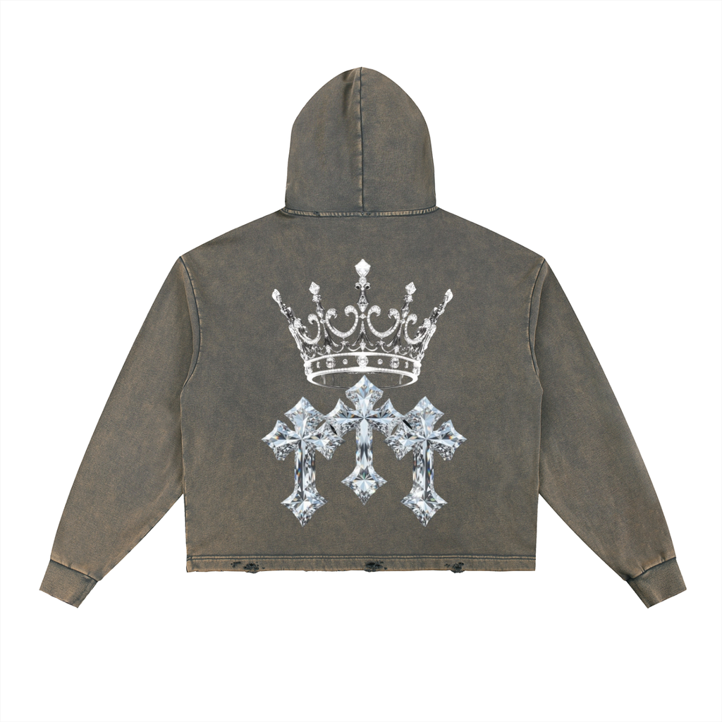 Mens Vintage Washed Frayed-Hem Hoodie
