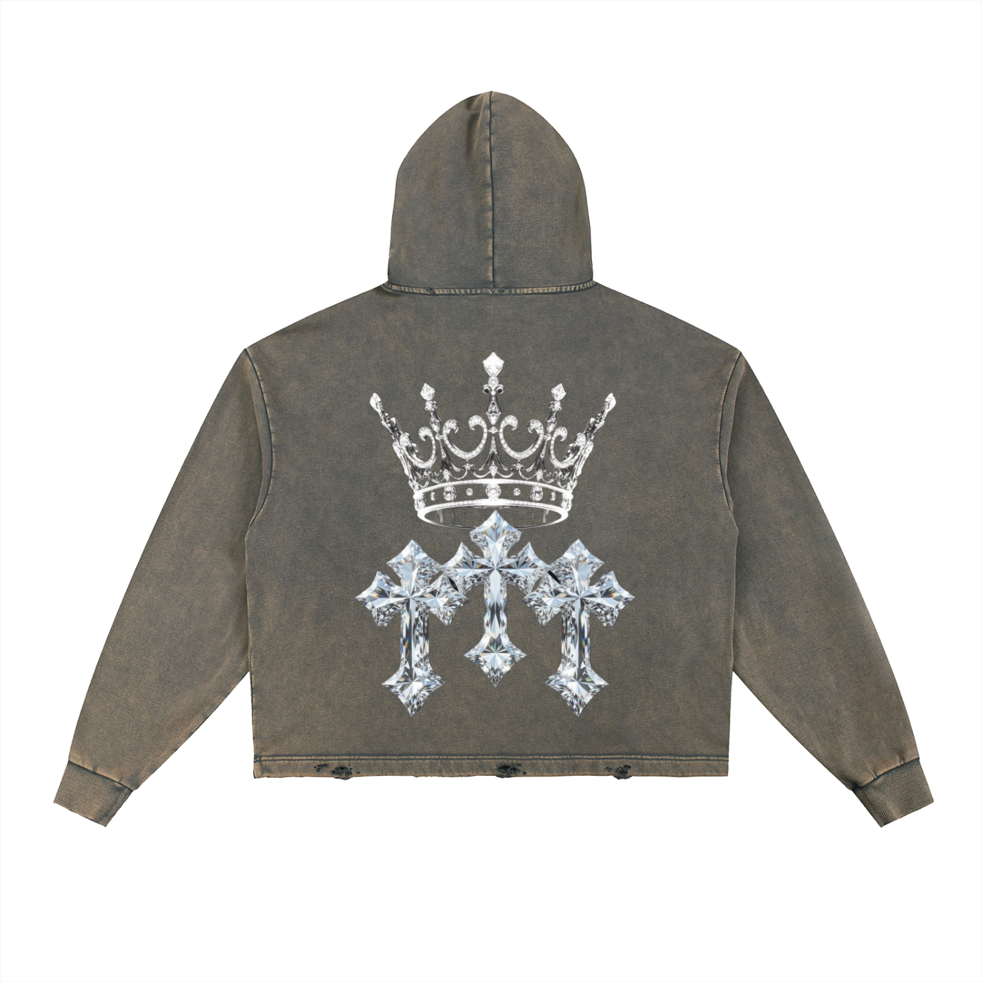 Mens Vintage Washed Frayed-Hem Hoodie