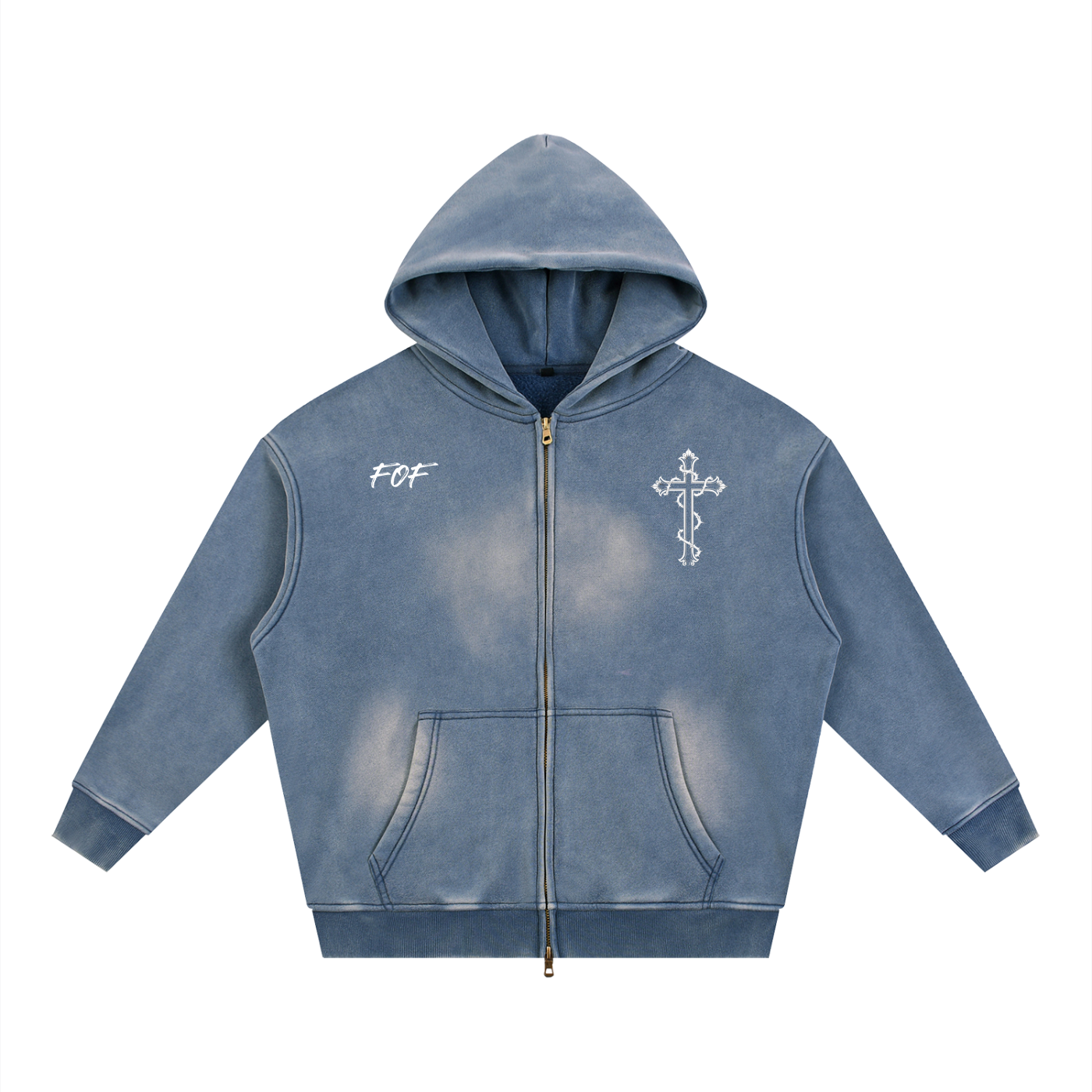 Sunfade Two-way Zipper Boxy Fleece Hoodie